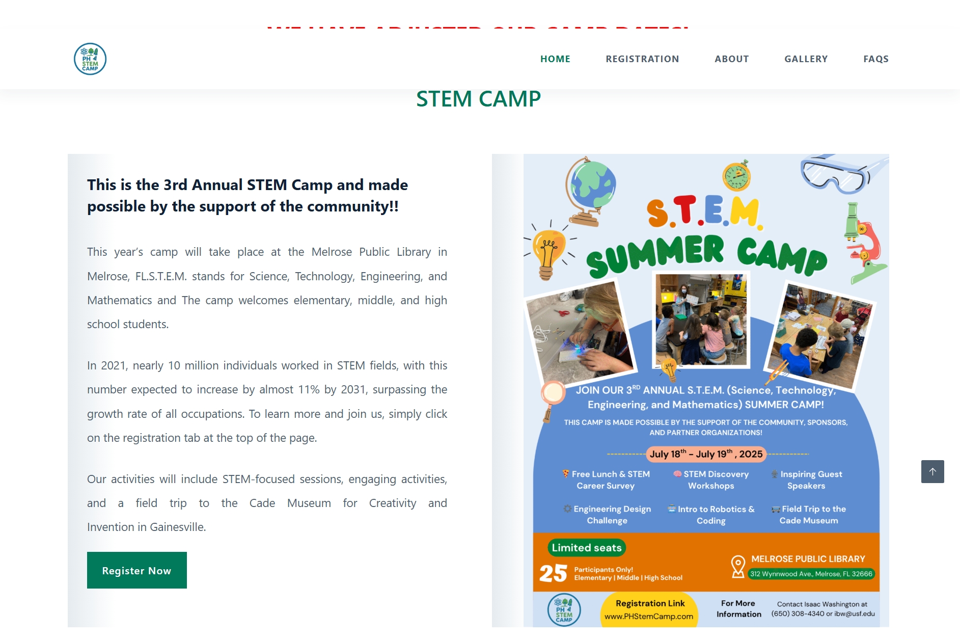 Putnam Hall STEM Camp website preview